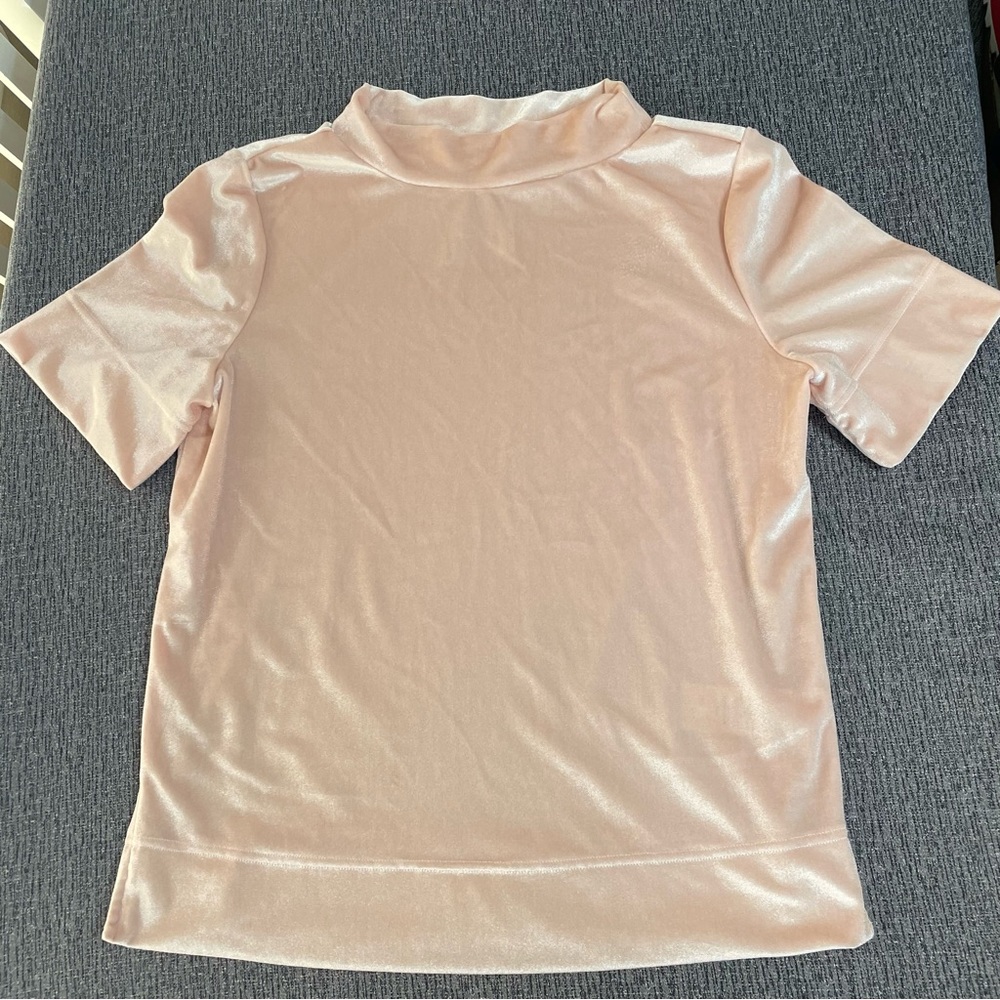 Anthropologie Blush Pink Velvet Short Sleeve Top
